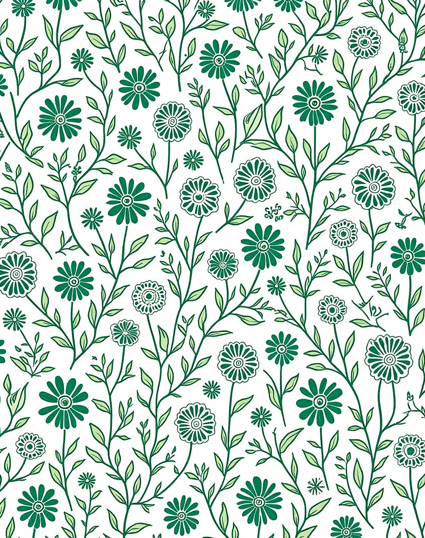 Whimsical Green Botanical Florals Rug