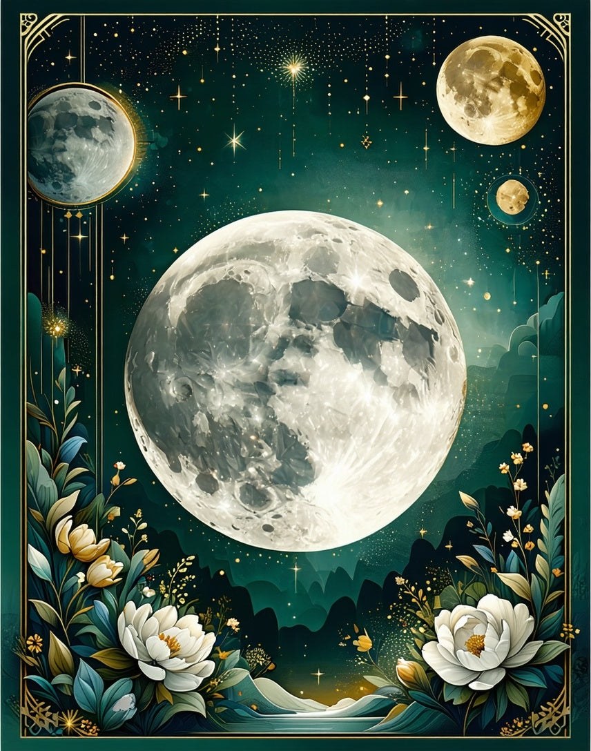 Celestial Moon Floral Art Nouveau Rug