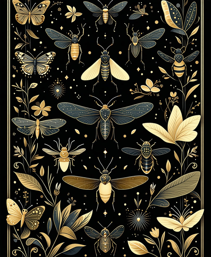 Botanical Insect Golden Art Rug
