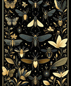 Botanical Insect Golden Art Rug