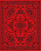 Bold Red Floral Medallion Border Rug