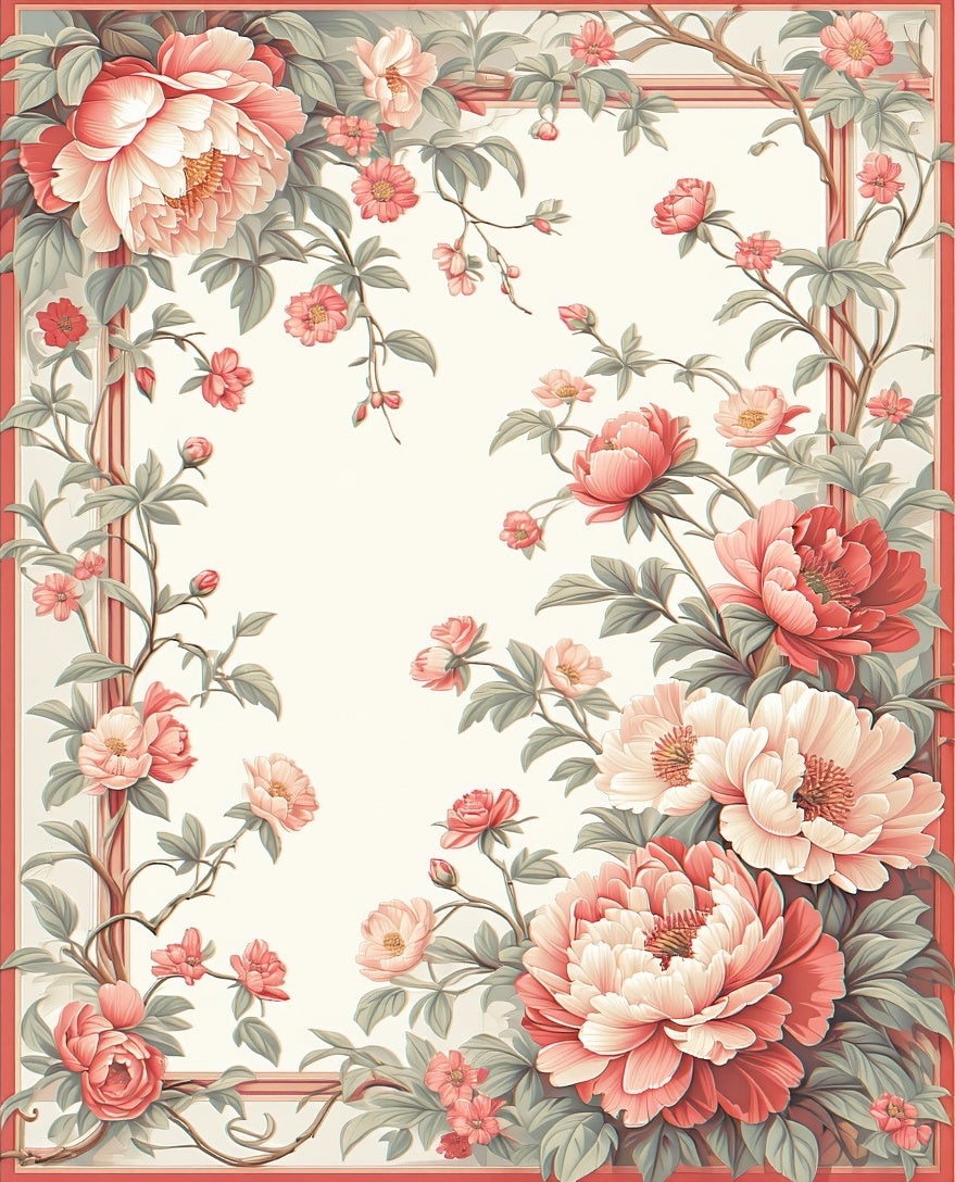 Coral Pink Peony Floral Vine Rug