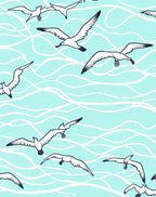 Seagulls Flying Over Wavy Aqua Surface Rug