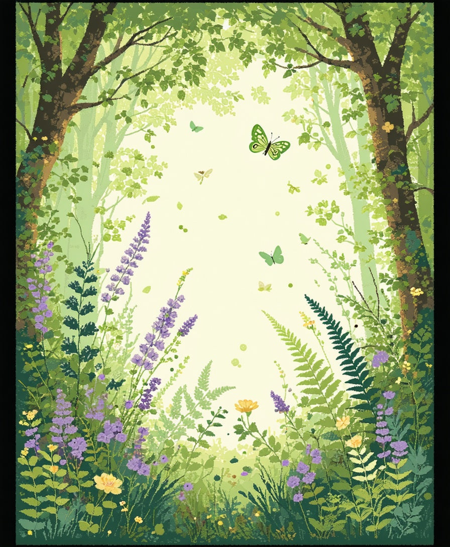 Whimsical Forest Butterflies Wildflowers Rug
