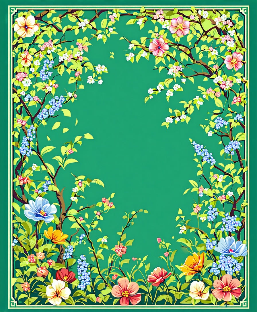 Lush Floral Branches Green Canvas Rug