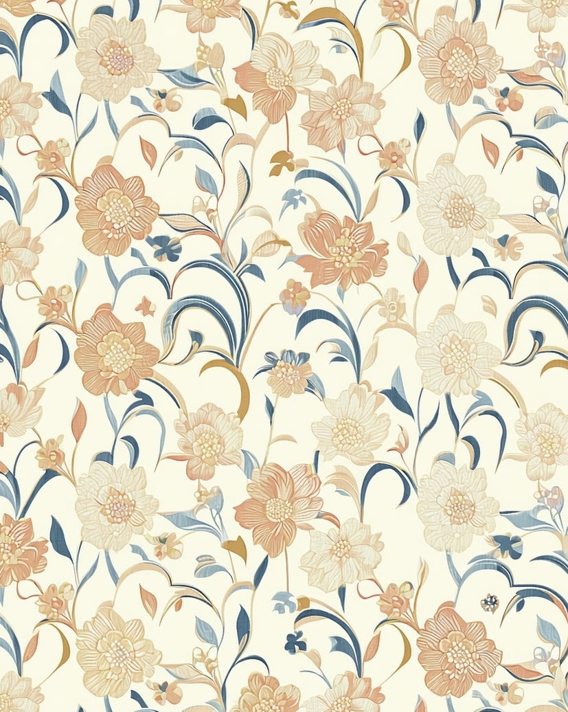 Cream Floral Vine Pattern Rug