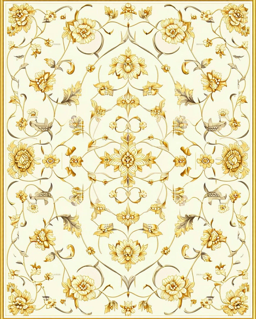 Ornate Floral Scrollwork Pattern Rug