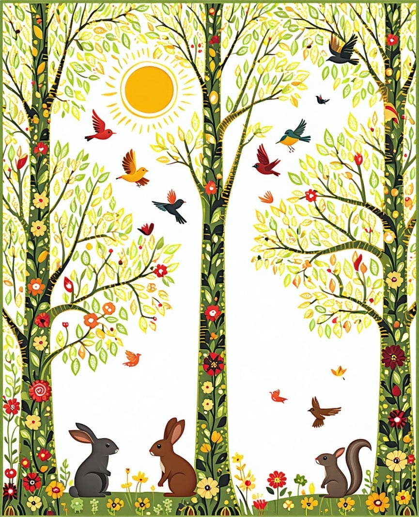 Spring Meadow Whimsical Forest Scene Rug