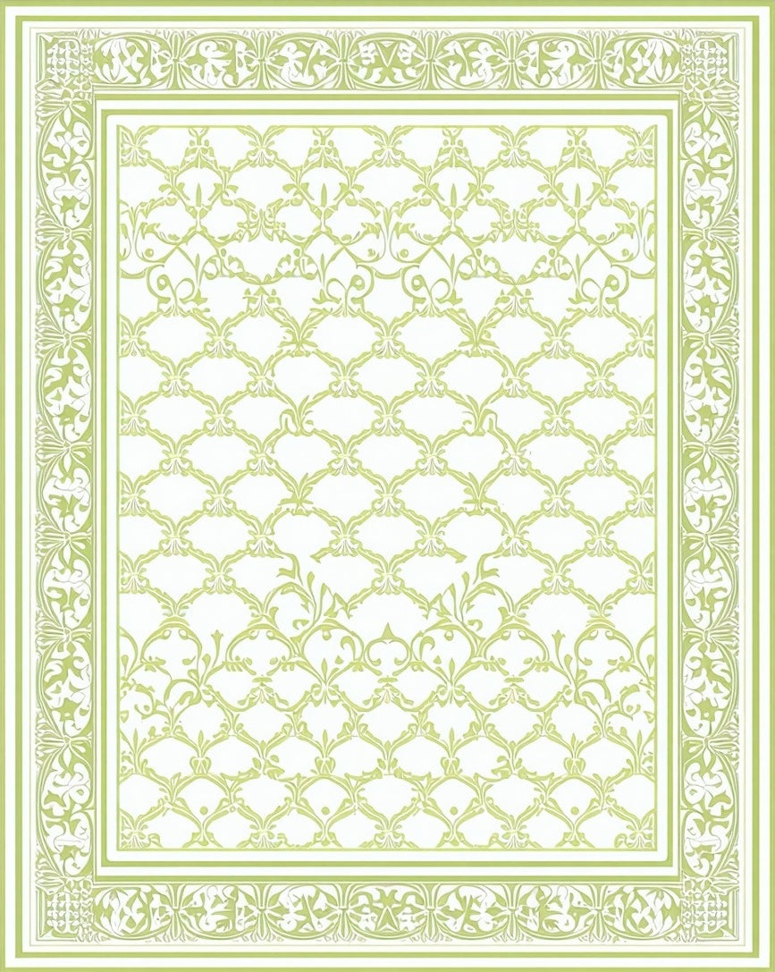 Elegant Green Lattice Pattern Border Rug