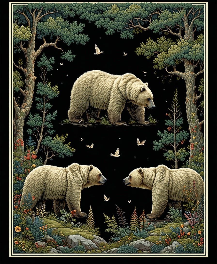 Forest Bears And Flowering Woods Design Rug