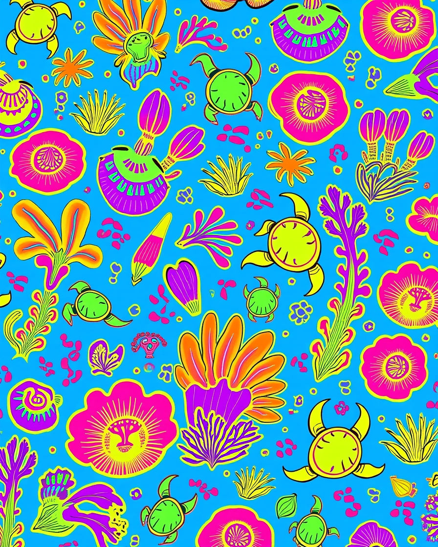 Vivid Aqua Flora Turtle Pattern Rug