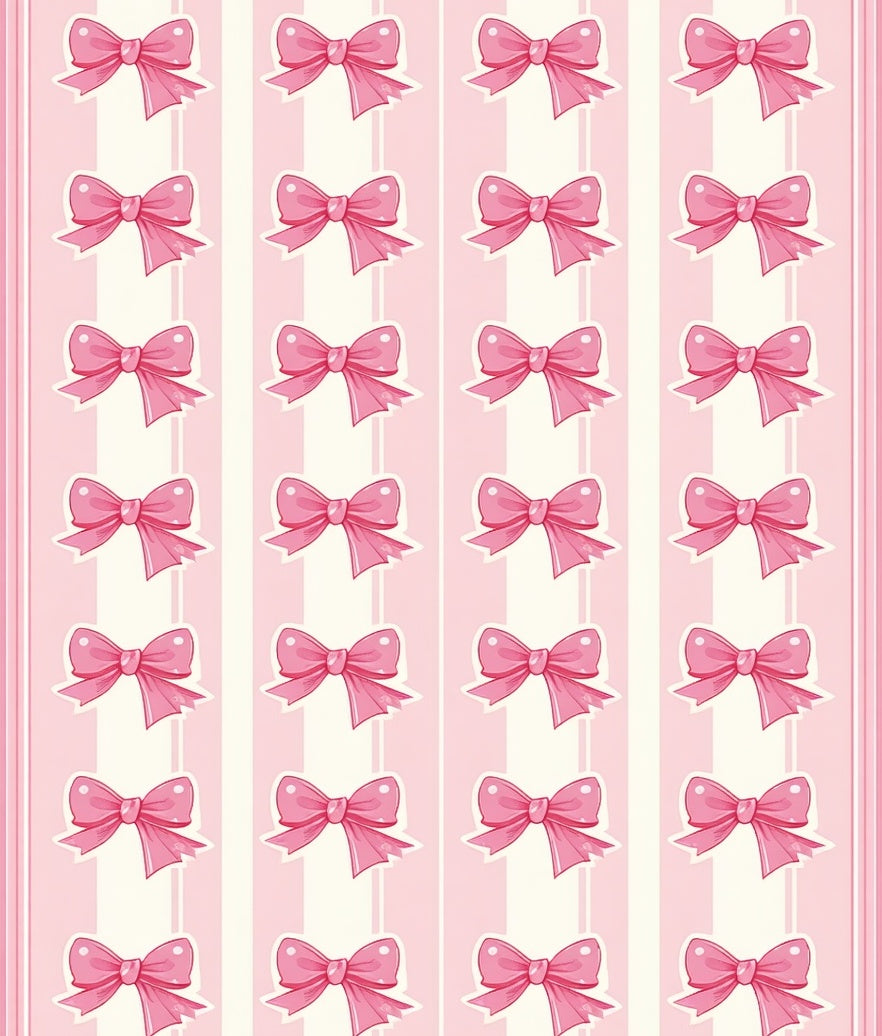 Pink Bow Pattern With Stripes Rug