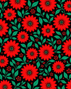 Bold Red Floral Garden Swirl Rug