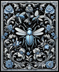 Elegant Blue Insect Floral Scrollwork Rug