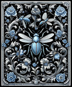 Elegant Blue Insect Floral Scrollwork Rug