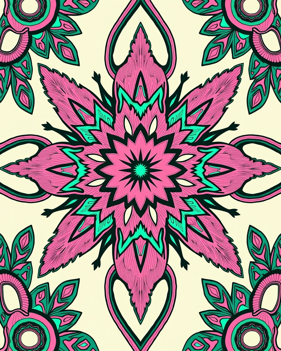 Vibrant Pink Turquoise Floral Mandala Rug