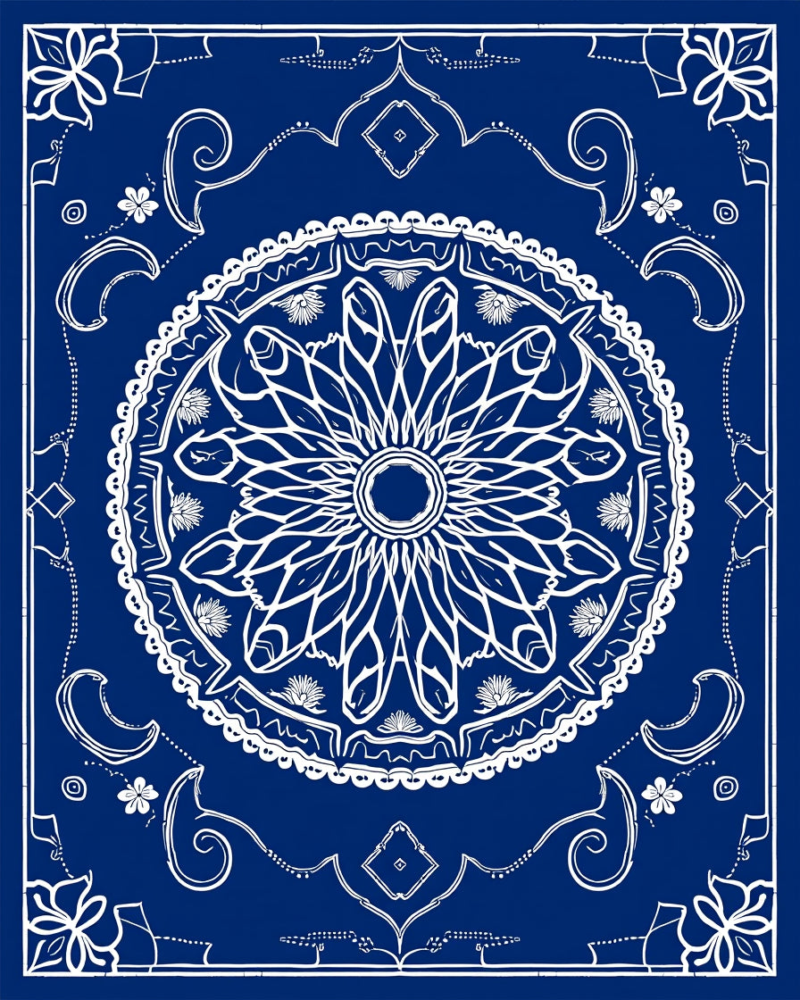 Classic Blue White Mandala Rug