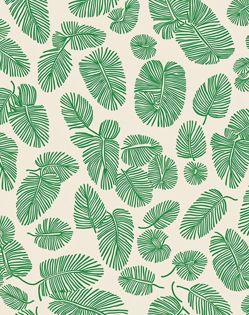 Tropical Leaf Patterned Green Rug
