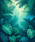 Lush Tropical Foliage Jungle Scene Rug