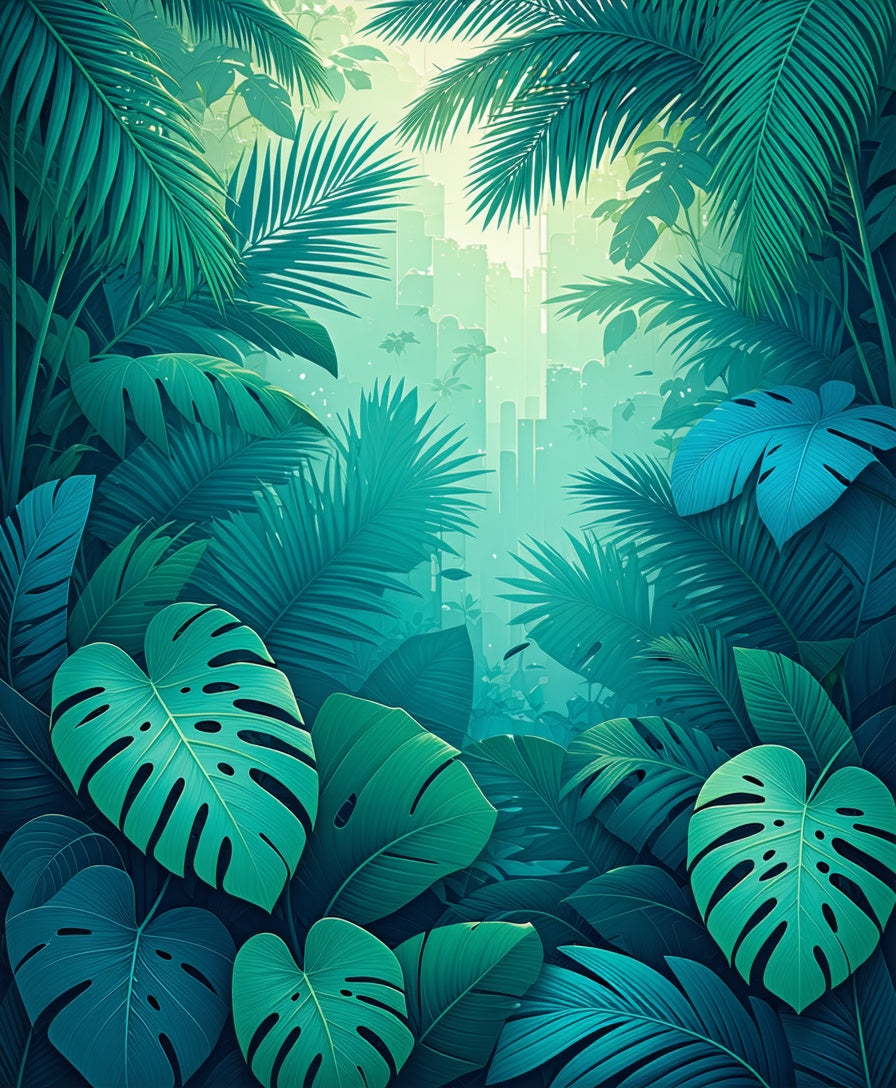 Lush Tropical Foliage Jungle Scene Rug