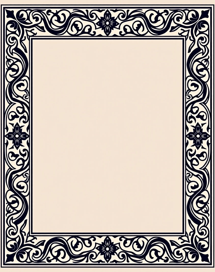 Ornate Floral Scrollwork Border Design Rug