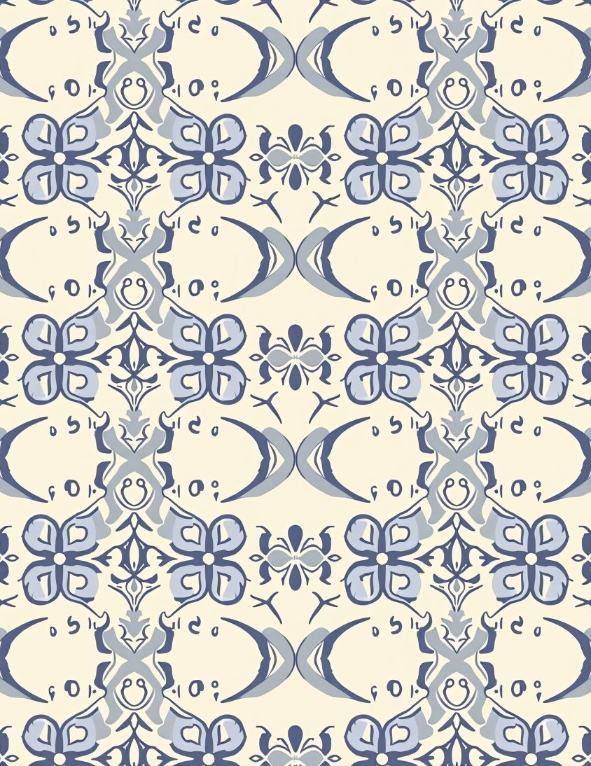 Classic Blue Cream Floral Pattern Rug