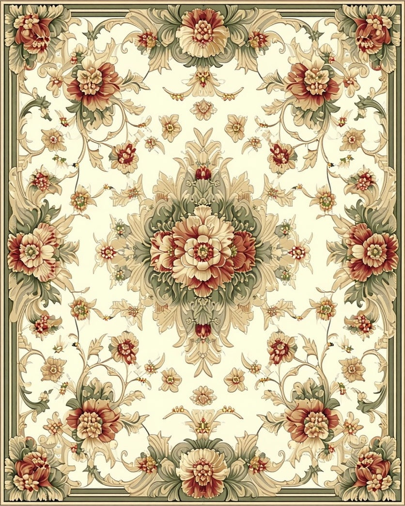 Elegant Floral Scrollwork Cream Rug