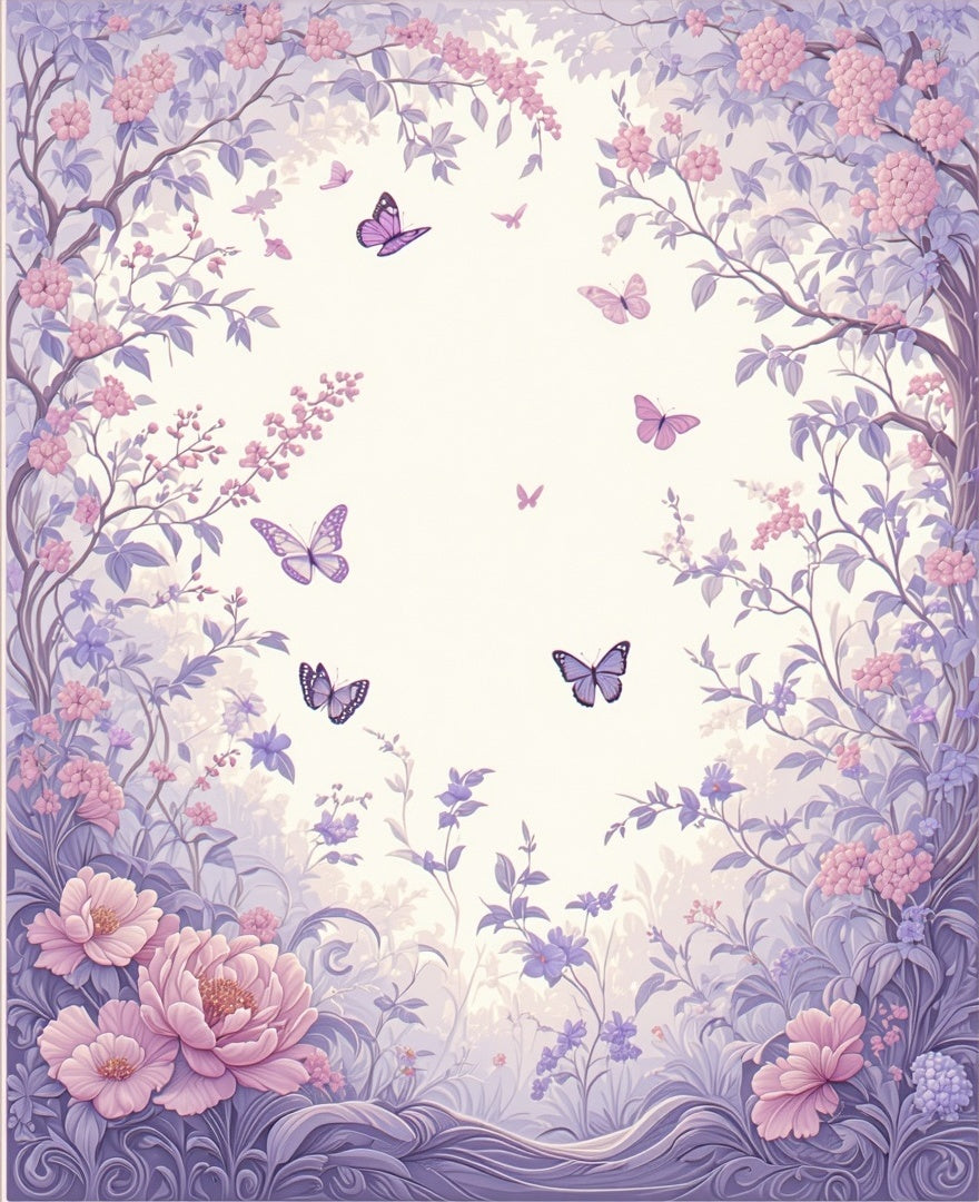 Whimsical Purple Floral Butterfly Garden Rug