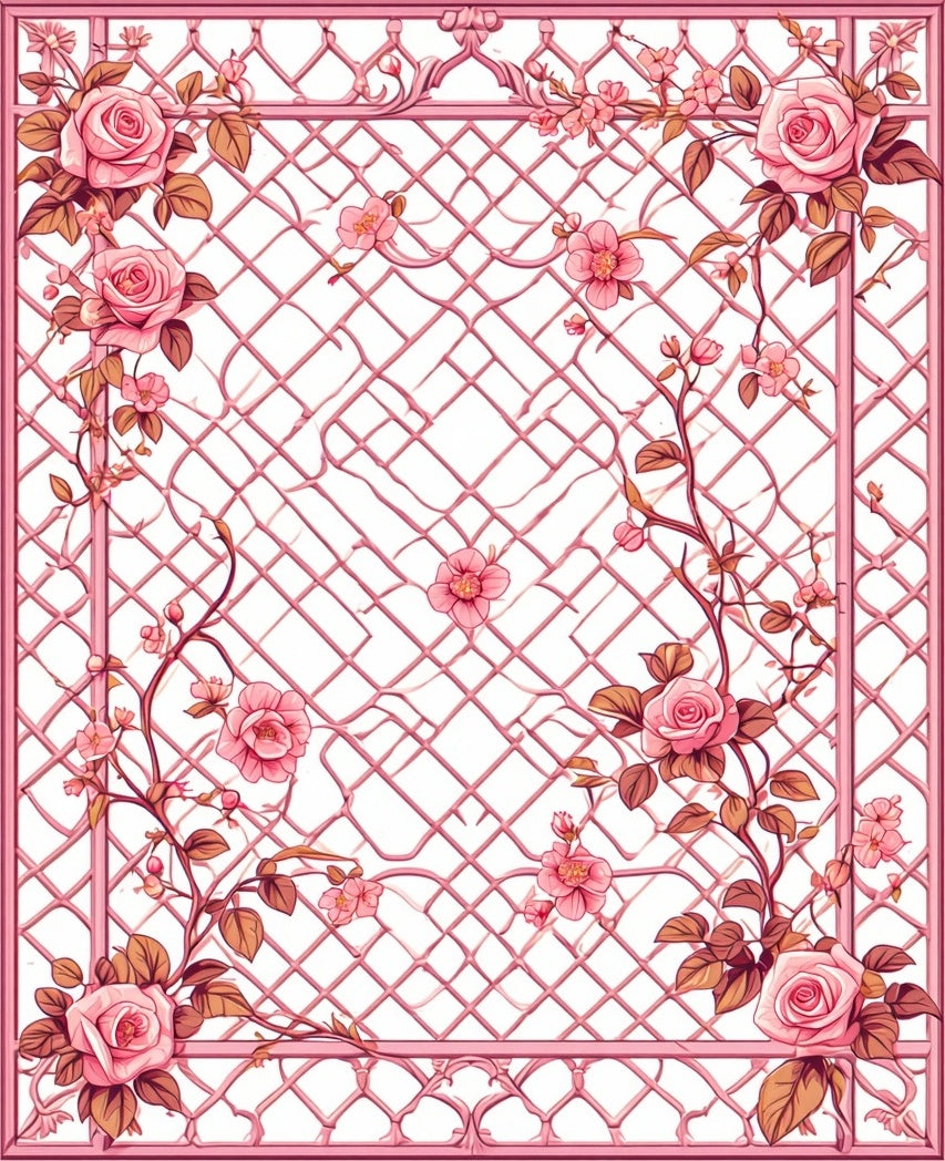 Pink Rose Garden Lattice Pattern Rug