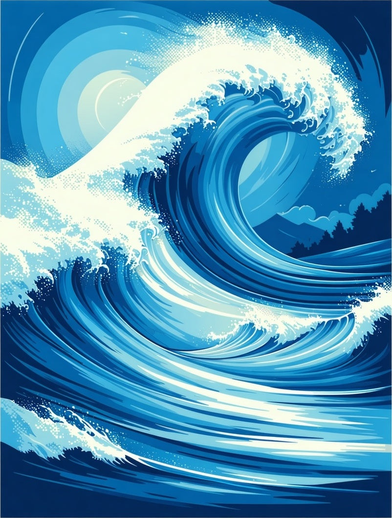 Dynamic Blue Ocean Wave Pattern Rug
