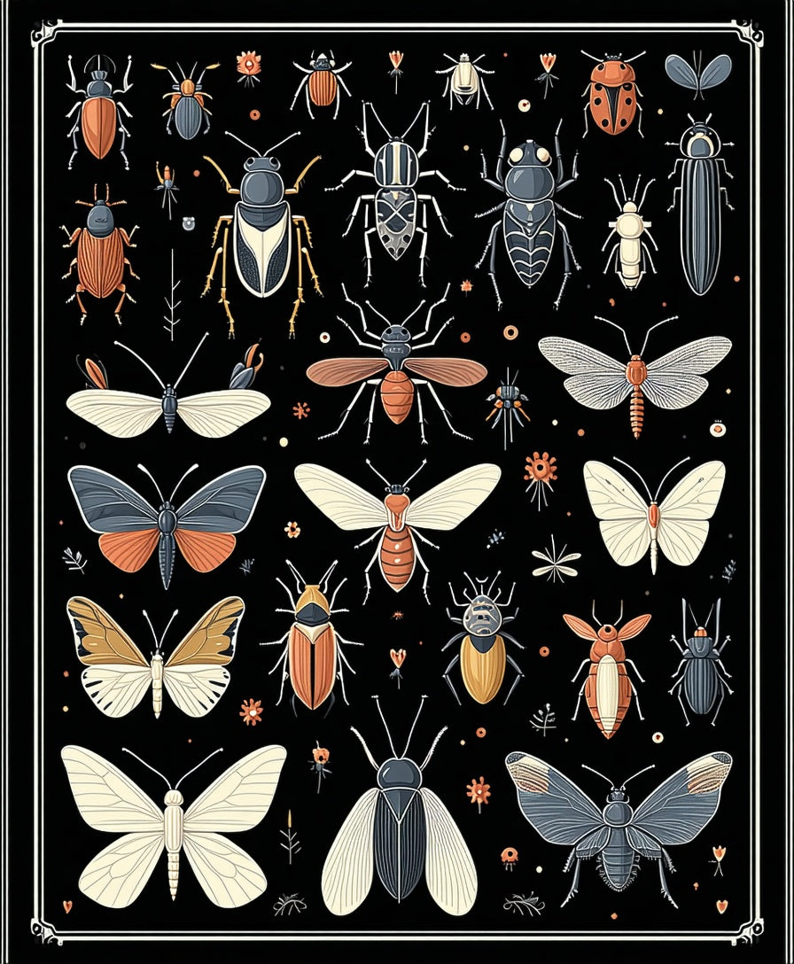 Insect Motif Colorful And Detailed Design Rug