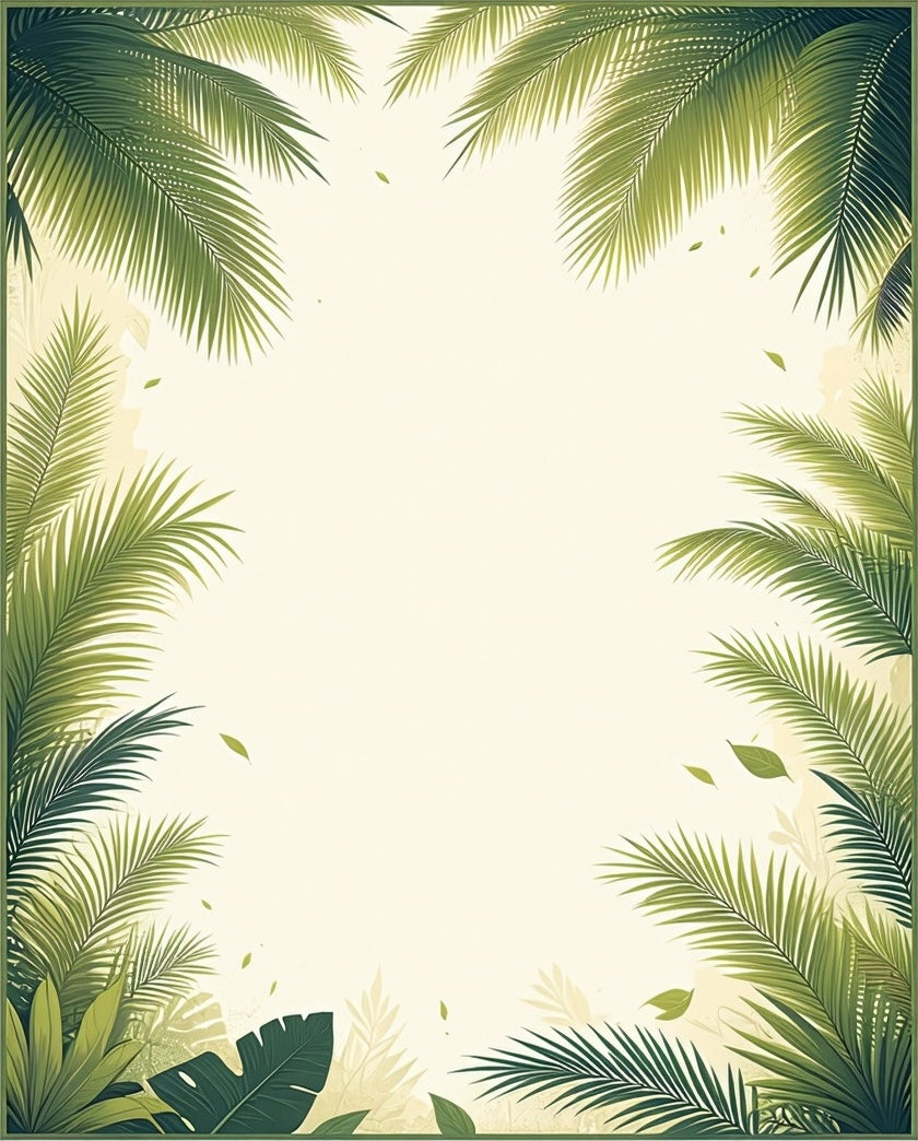 Green Tropical Palm Leaves Pattern Rug