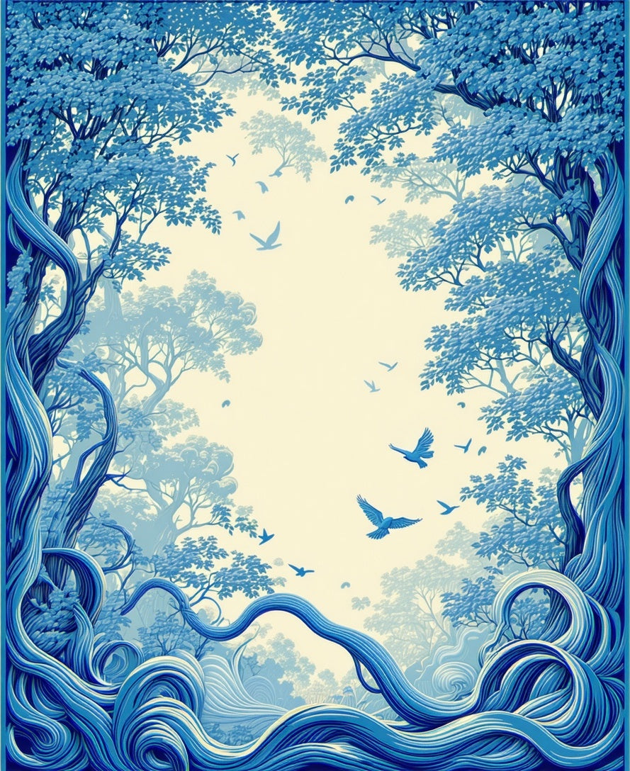 Whimsical Blue Forest Birds Rug