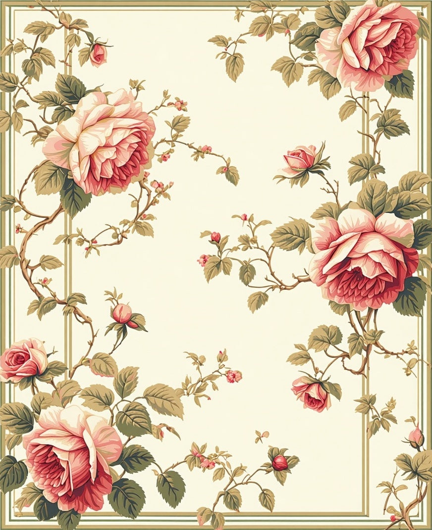 Vintage Floral Rose Vine Pattern Rug