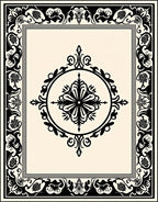 Classic Black Ivory Floral Medallion Design Rug