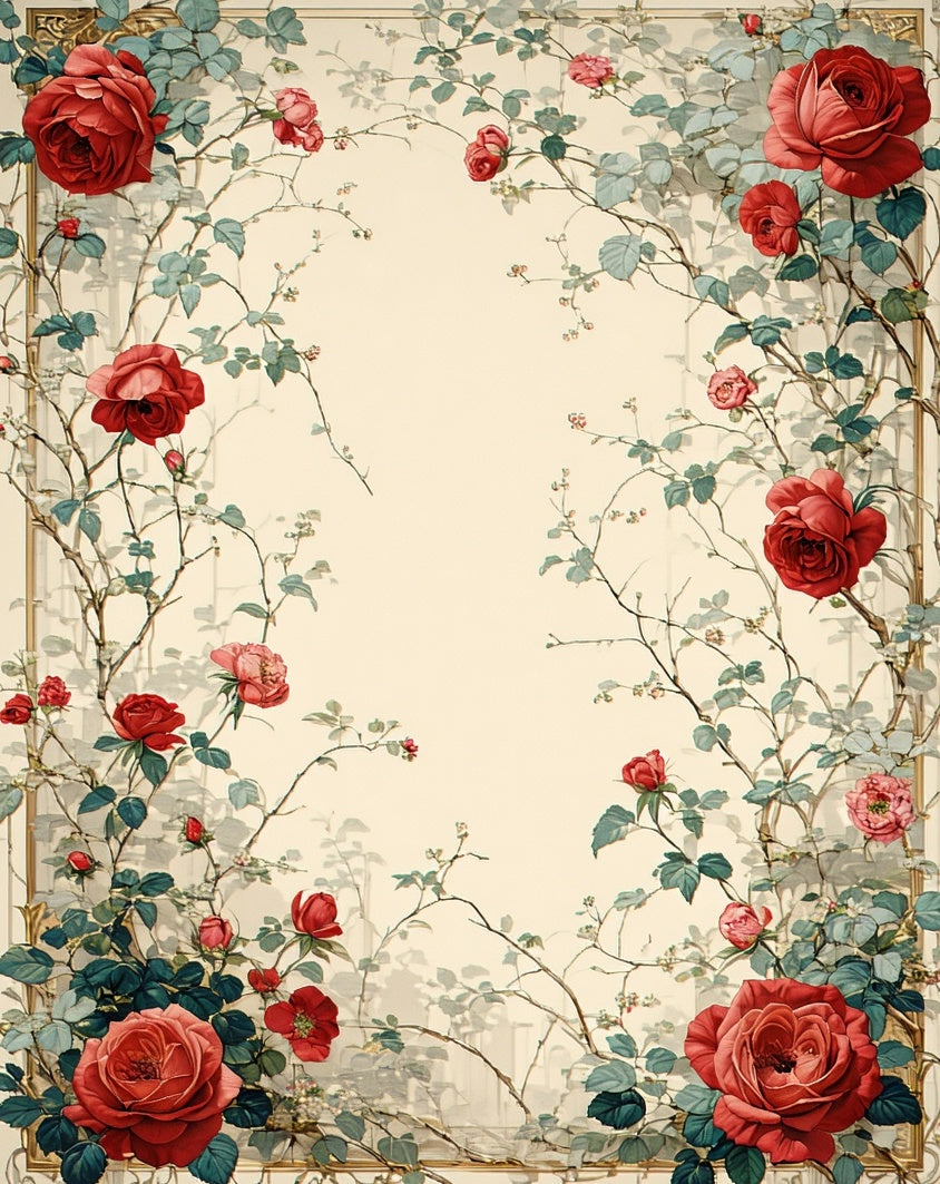 Vintage Red Rose Floral Design Rug