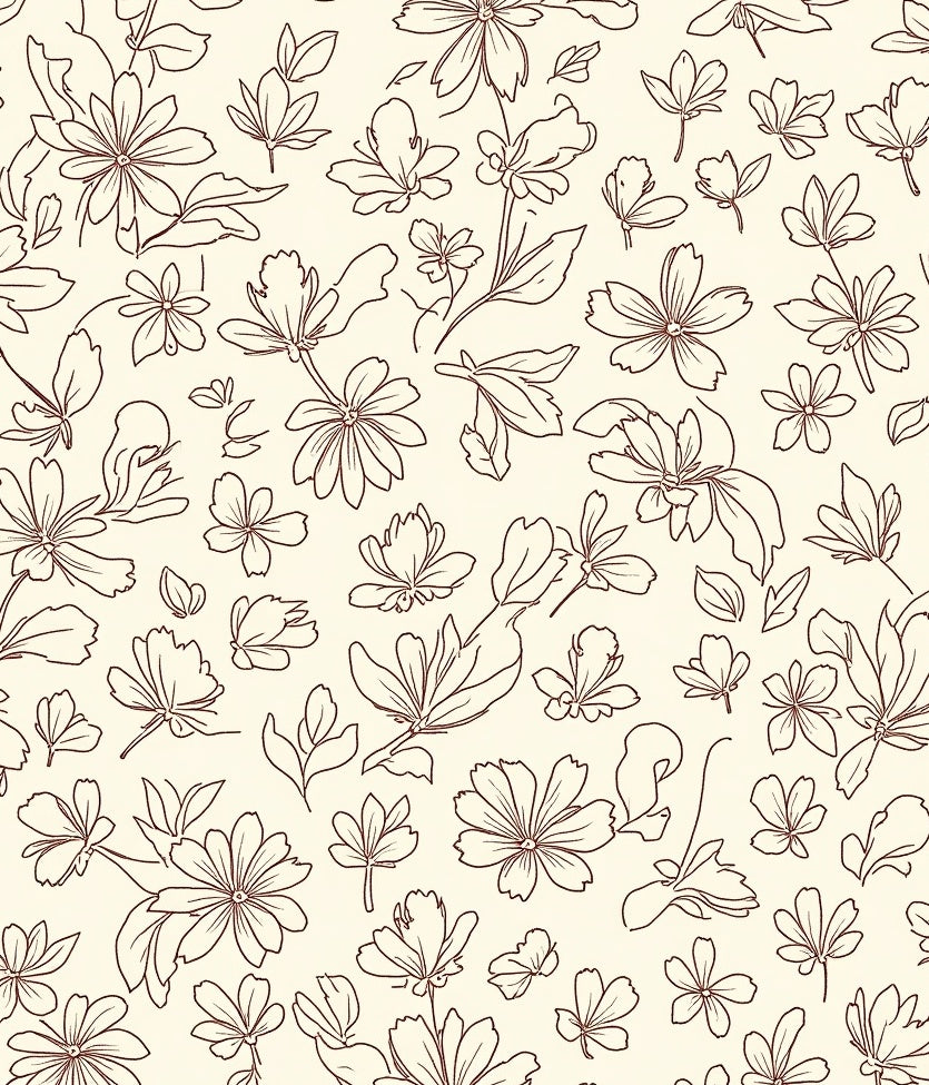 Delicate Floral Outline Cream Pattern Rug