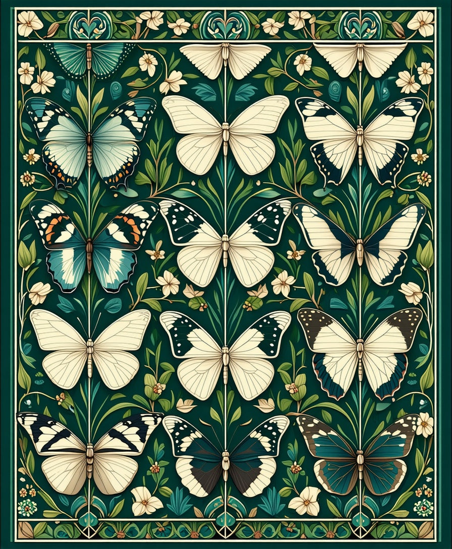 Art Nouveau Butterfly and Floral Motif Rug
