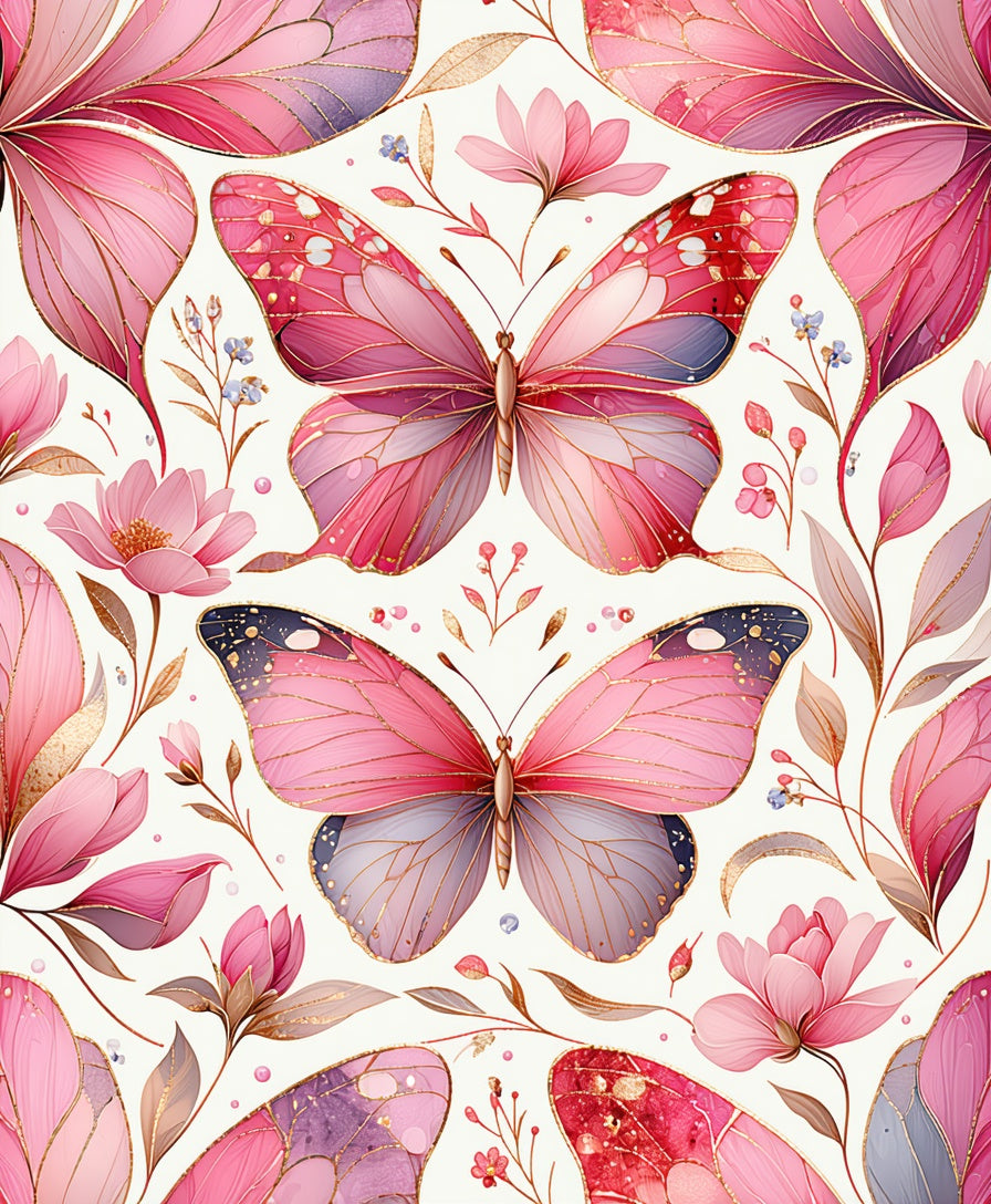 Pink Butterfly Floral Pattern Design Rug