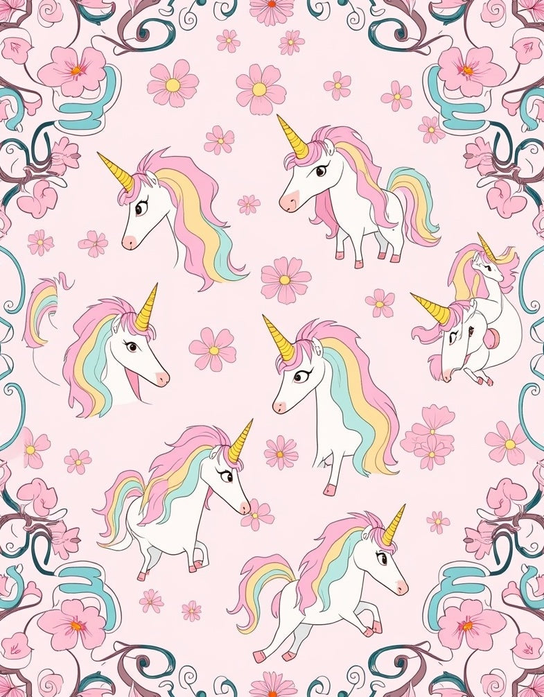 Unicorn Floral Whimsical Pastel Pattern Rug