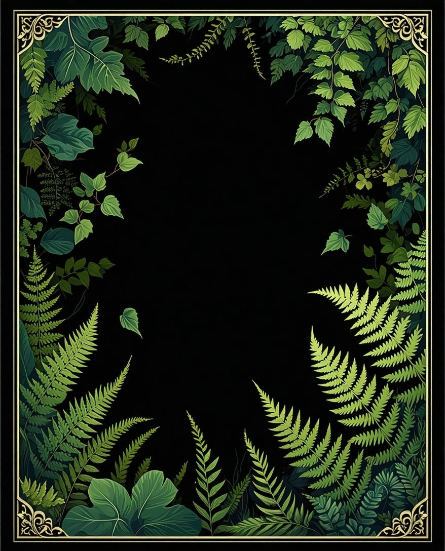 Green Fern Foliage Classic Border Design Rug