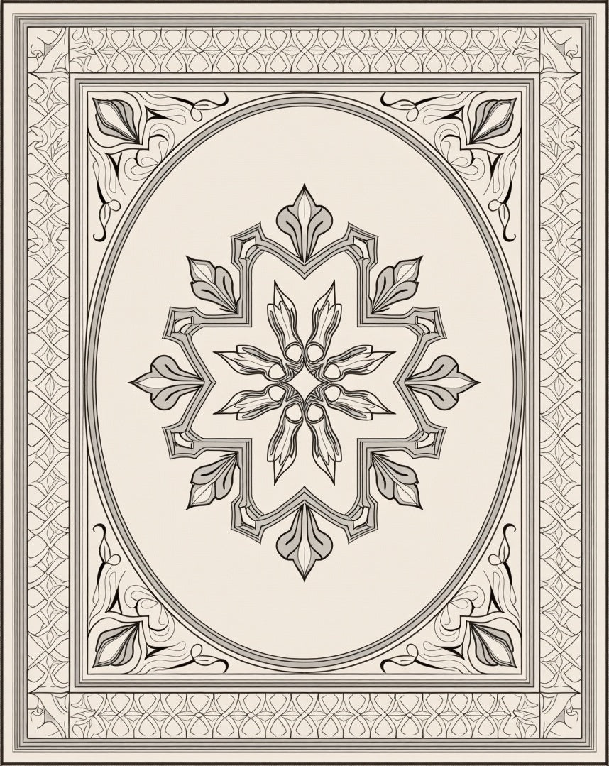 Elegant Oval Center Floral Design Rug