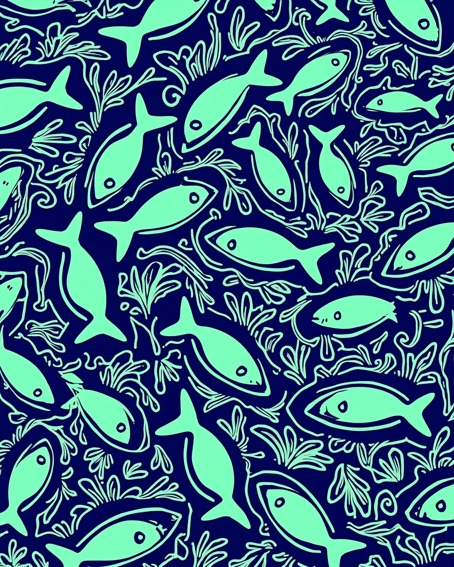 Aquatic Life Blue Pattern Rug