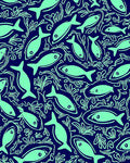 Aquatic Life Blue Pattern Rug