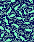 Aquatic Life Blue Pattern Rug