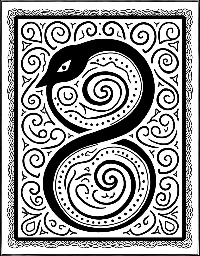 Serpent Black White Scroll Design Rug