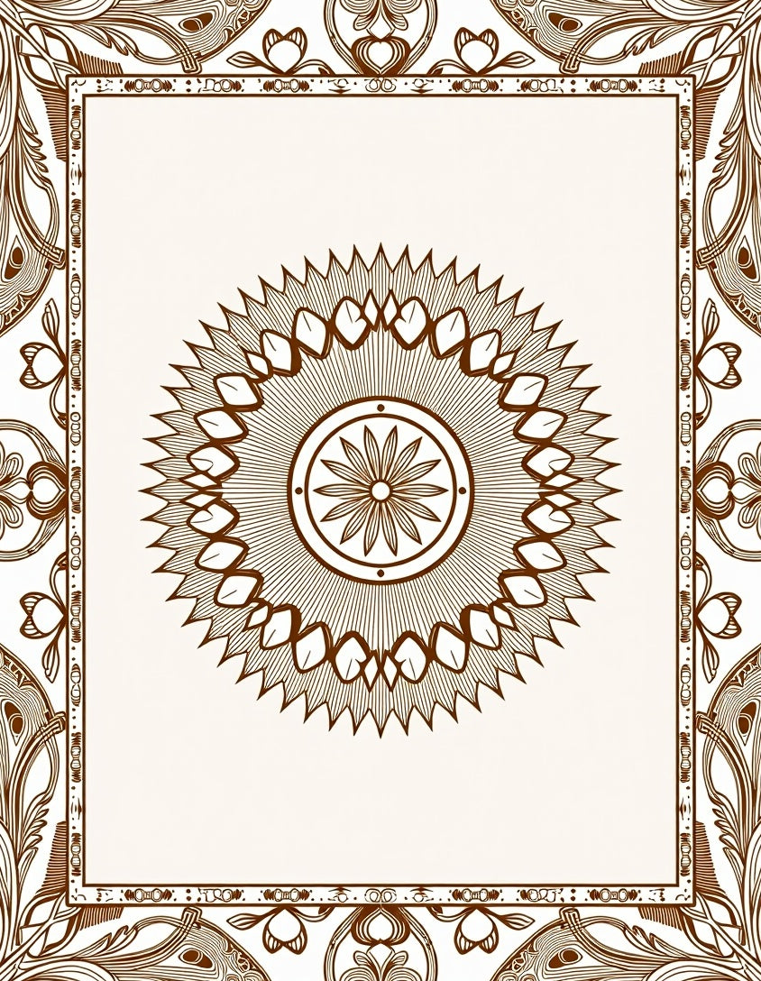 Brown Floral Medallion Frame Rug