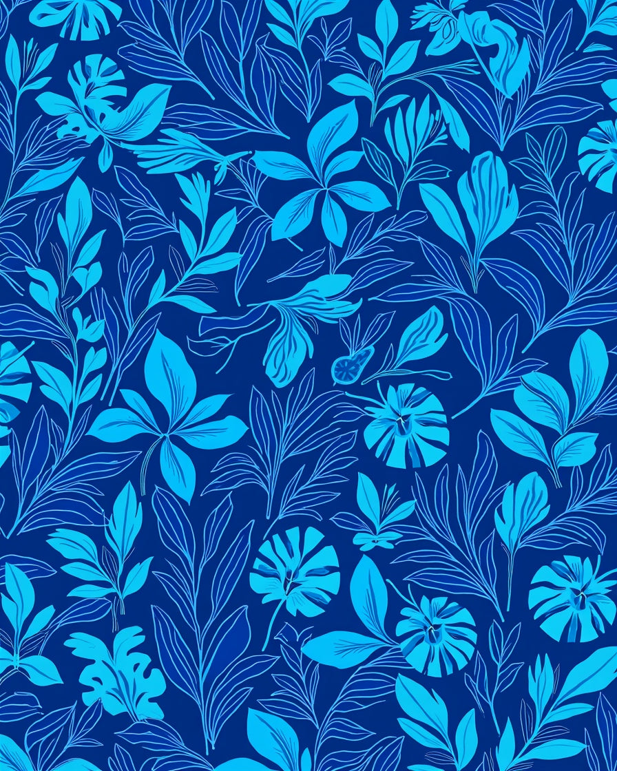 Deep Blue Floral Line Art Rug