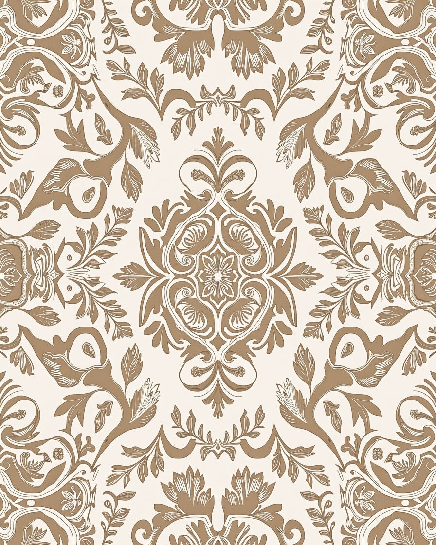 Elegant Brown Floral Damask Pattern Rug