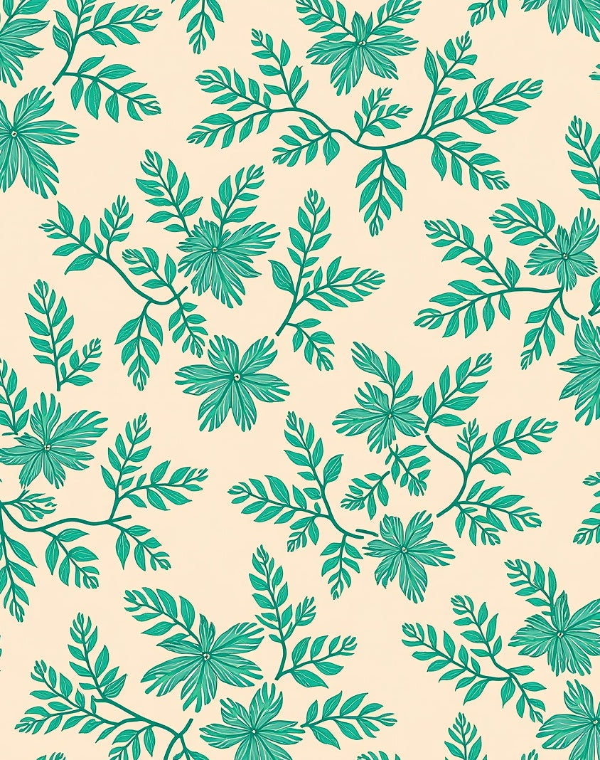 Teal Leafy Vine Pattern Design Rug